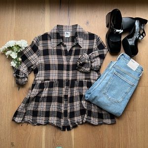 L'AGENCE Plaid Button Down Flounce Shirt Blouse - Size 2